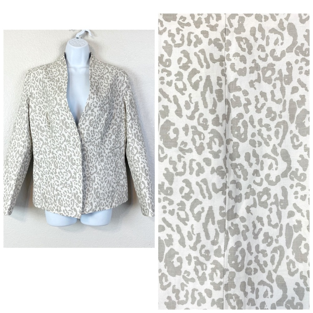 Neiman Marcus Exclusive Grey/Cream Cheetah Linen Blend Blazer Size M